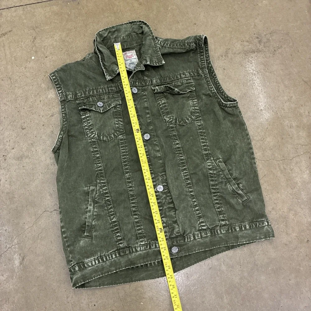 Vtg Escapism Green Denim Vest 100% Cotton Mens XXL Distressed Jean Size 3XL